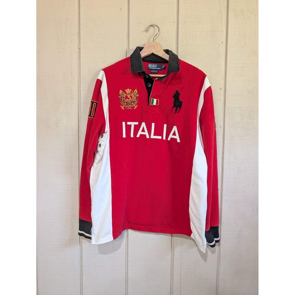 Polo Ralph Lauren Italia Rugby Shirt Red Big Pony Long Sleeve Custom Fit Large